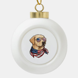 Hond Usa Vlag Zonnebril Bandana Keramische Bal Ornament