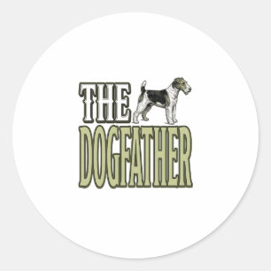 Hond Vader Terrier Vintage Gravure Shirt Ontwerp_ Ronde Sticker