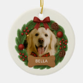 Hond Vakantie Kerstfoto Aangepaste Naam Krans Keramisch Ornament (Voorkant)