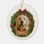 Hond Vakantie Kerstfoto Aangepaste Naam Krans Keramisch Ornament (Links)
