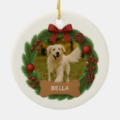 Hond Vakantie Kerstfoto Aangepaste Naam Krans Keramisch Ornament (Achterkant)
