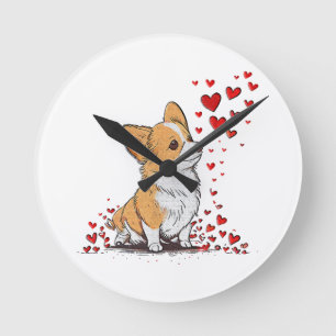 Hond Valentijnsdag Schattige Corgi Valentijnsdag Ronde Klok