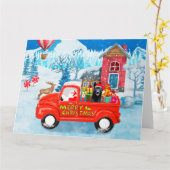 Hond van Duitse herder Kerstbezorgwagen Sneeuw Kaart (Gele Bloem)