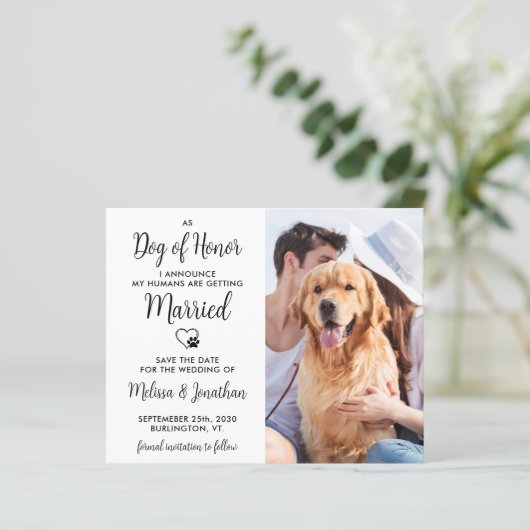 Hond Van Eer Budget Bruiloft Save The Date Postkaa (Staand voorkant)