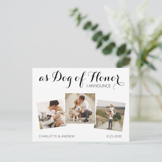 Hond van Eer Foto Huisdier Trouwdag Opslag Datum B Aankondigingskaart (Staand voorkant)