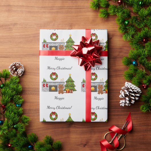 Hond van het ras Ruby Cavalier in een kerstkamer & Cadeaupapier (Feestdagen Geschenken)