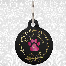Hond van Honor Fuchsia Paw Print Wedding Huisdierpenning