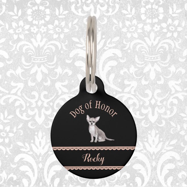 Hond van Honor Wedding Chihuahua Faux Lace op Blac Huisdierpenning (Creator heeft geüpload)