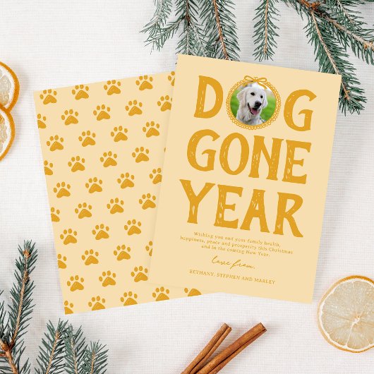 Hond Verdwenen Jaar Gele Foto Kerstmis Feestdagenkaart