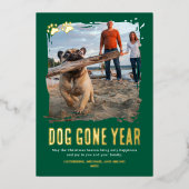 Hond Verdwenen Jaar Groene Foto Kerstmis Folie Feestdagenkaart (Voorkant)