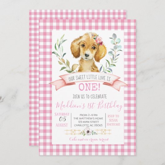 Hond verjaardag douche uitnodiging, puppy verjaard kaart (Voorkant / Achterkant)