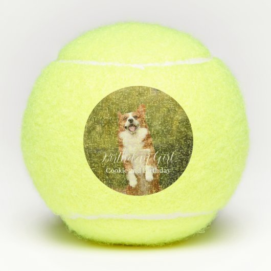 Hond Verjaardag Meisje Moderne Foto Tennisballen (Voorkant)