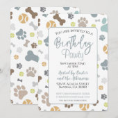 Hond Verjaardag Pawty Blue Party Kaart (Voorkant / Achterkant)