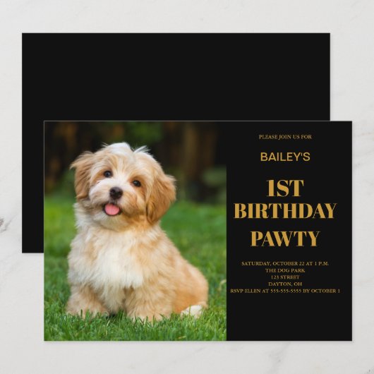Hond Verjaardag Pawty Foto Uitnodiging (Voorkant / Achterkant)