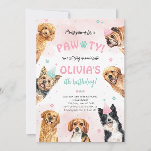 Hond Verjaardag Pawty Kaart (Voorkant)