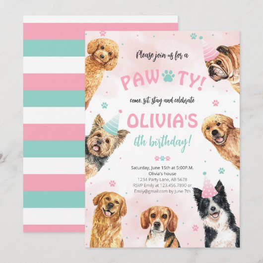 Hond Verjaardag Pawty Kaart (Voorkant / Achterkant)