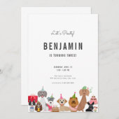 Hond Verjaardag Uitnodiging voor Puppy Pawty Uitno (Voorkant / Achterkant)