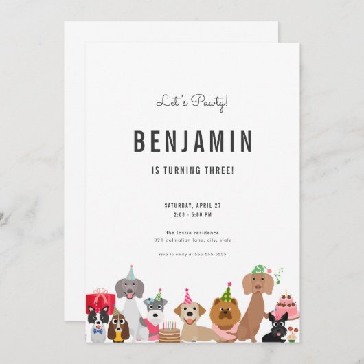 Hond Verjaardag Uitnodiging voor Puppy Pawty Uitno (Voorkant / Achterkant)