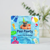 Hond Verjaardag Zwembad Party Puppy Pawty Kaart (Staand voorkant)