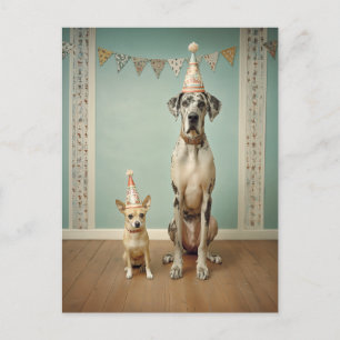 Hond Verjaardagsfeest Portret Duo Briefkaart