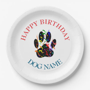 Hond Verjaardagsfeestje Aangepast Wit Papieren Bordje