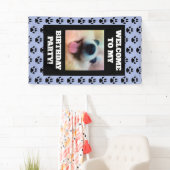 Hond Verjaardagsfeestje Blauw Zwart Paw Prints Fot Spandoek (Insitu)