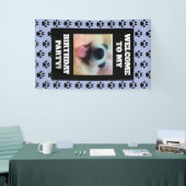 Hond Verjaardagsfeestje Blauw Zwart Paw Prints Fot Spandoek (Beurs)