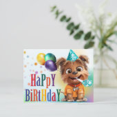 Hond verjaardagsfeestje briefkaart (Staand voorkant)