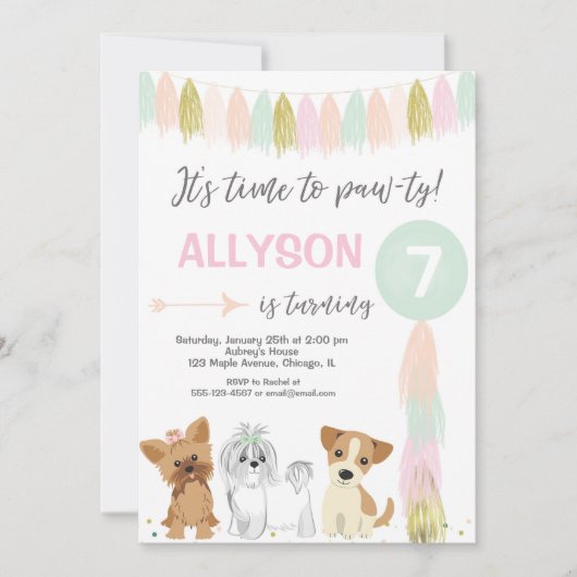 Hond verjaardagsfeestje, Mooie puppy hond meisje Kaart (Voorkant)