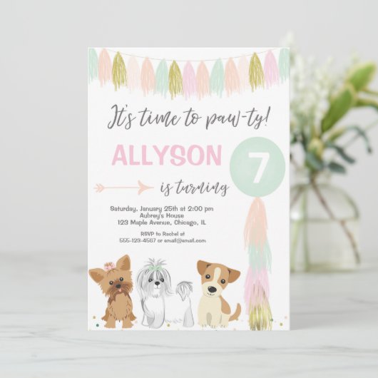 Hond verjaardagsfeestje, Mooie puppy hond meisje Kaart (Staand voorkant)