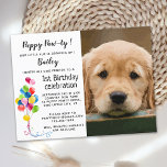 Hond Verjaardagsfeestje Pet Foto Puppy Pawty Briefkaart<br><div class="desc">Het is een Puppy Paw-ty! Onze kleine pup groeit op! Ze groeien te snel op, dus we maken speciale gelegenheden zoals verjaardagen extra speciaal. Host uw puppy of honden verjaardag met deze schattige kleurrijke ballonnen en huisdier foto uitnodiging kaart. Voeg de favoriete foto van je pup toe en personaliseer met...</div>