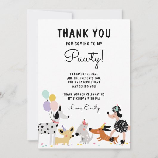 Hond Verjaardagsfeestje Puppy Pawty Modern Meisje Bedankkaart (Voorkant)