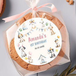 Hond Verjaardagsfeestje Puppy Pawty Verjaardag Ronde Sticker