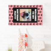 Hond Verjaardagsfeestje Roze Zwart Poot Prints Fot Spandoek (Insitu)
