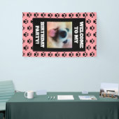 Hond Verjaardagsfeestje Roze Zwart Poot Prints Fot Spandoek (Beurs)