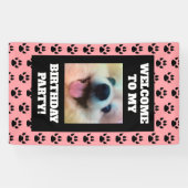Hond Verjaardagsfeestje Roze Zwart Poot Prints Fot Spandoek (Horizontaal)