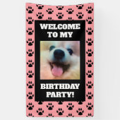 Hond Verjaardagsfeestje Roze Zwart Poot Prints Fot Spandoek (Verticaal)