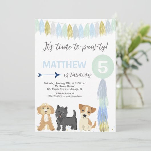 Hond verjaardagsfeestje, Schattigee puppy hond jon Kaart (Staand voorkant)