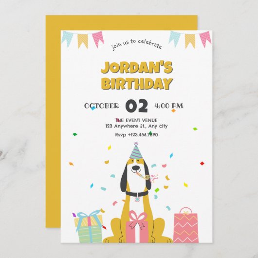 Hond verjaardagsfeestje Uitnodiging (Voorkant / Achterkant)