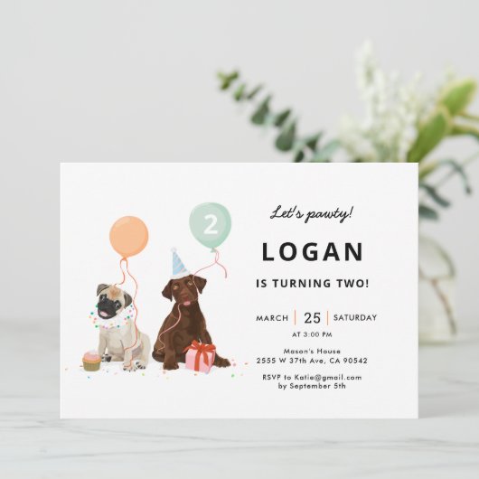 Hond verjaardagsfeestje uitnodiging voor puppy's (Staand voorkant)