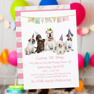 Hond Verjaardagsfeestje Voor Meisje Puppy Kaart