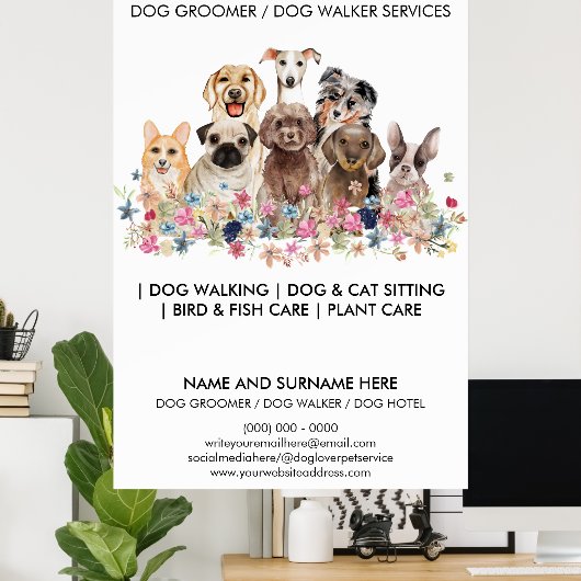 Hond verzorging huisdier sitter Canine walker bedr Poster (Thuiskantoor)