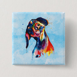Hond Vierkante Button 5,1 Cm