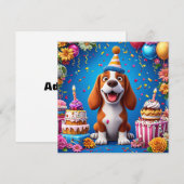 Hond viert kleurrijk verjaardagsfeestje kaart (Voorkant / Achterkant)