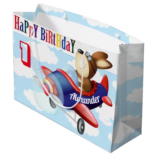 Hond Vliegtuig Vliegtuig Jongen Verjaardag Groot Cadeauzakje (Achterkant Gekanteld)