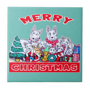 Hond Vrolijk Kerstmis Witte Herder Vakantie GSD Pl Tegeltje