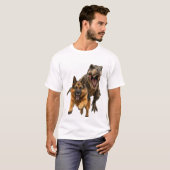 Hond vs Dinosaur Epische Strijd T-Shirt (Voorkant volledig)