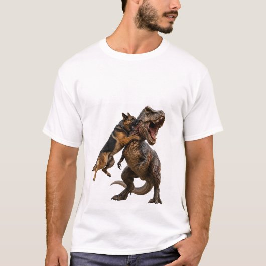 Hond vs T-Rex Epische Strijd T-Shirt (Voorkant)