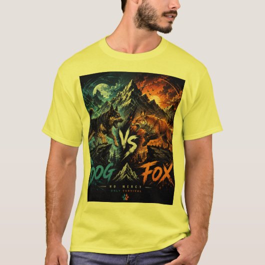 Hond vs Vos: Wilde Overlevingsstrijd. T-shirt (Voorkant)