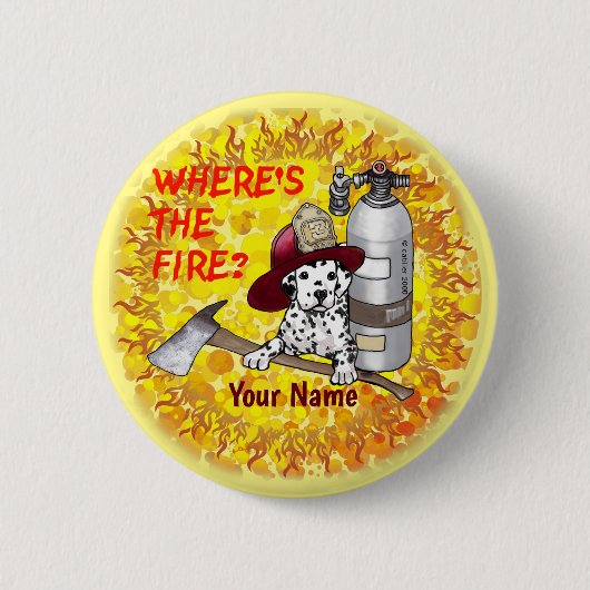 Hond waar de brandweerman speld ronde button 5,7 cm (Voorkant)
